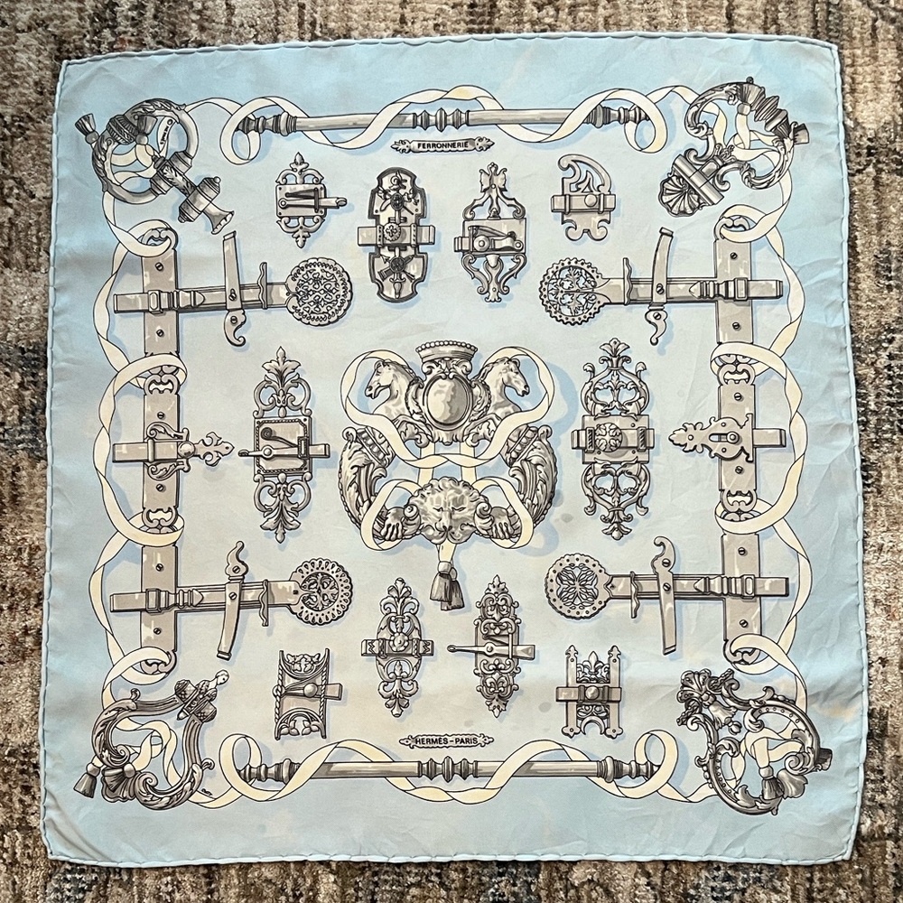 Hermès “Ferronnerie” Silk Pocket Square / Mini Scarf